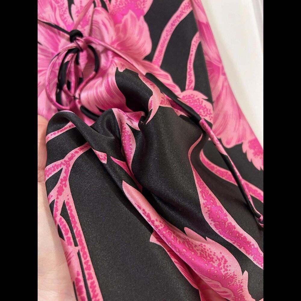 Vintage Betsey Johnson Silk Slip Dress Floral Pink Black Stretch Satin Small - Picture 5 of 12